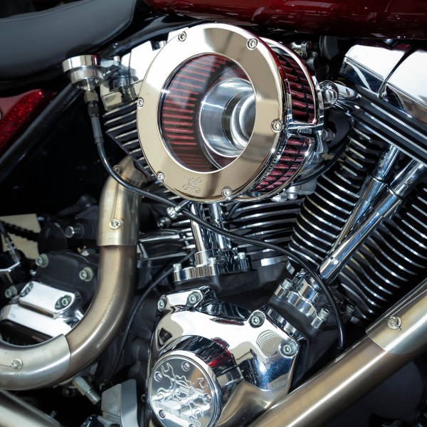 Part#:5428 - BA Race Series Air Cleaner Kit, Race Series tall cage, Chrome finish, Red filter